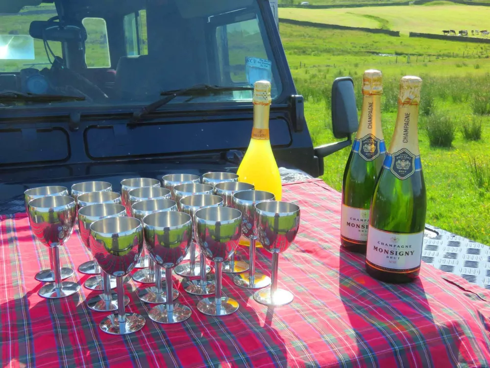 Table of drinks to toast the end of a hot air balloon experience